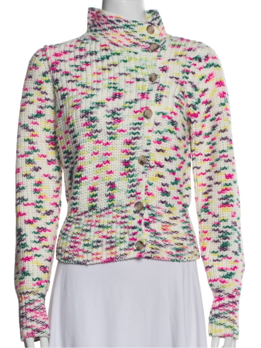 Cinq a Sept Colorful Patterned Mock Neck Cardigan Sweater Size Medium